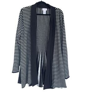 Soft Surroundings Sweater Womens 1X Black White Striped Open Front Angora Blend